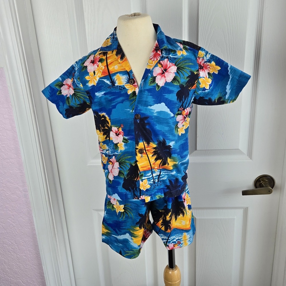 Pacific Legend Hawaiian Shirt And Short Set Size 4t 6t Floral Made In USA